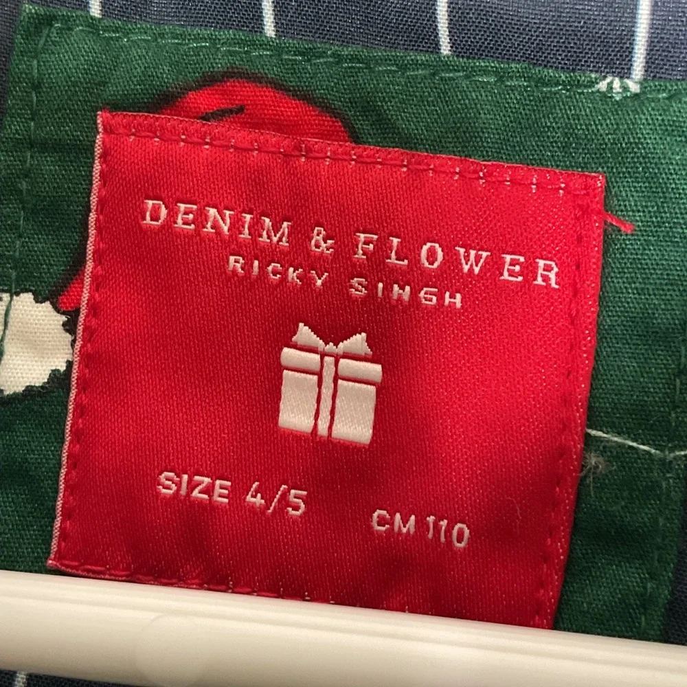 Denim & Flower Boys Green Christmas Print Button Up Shirt Size 4/5‎ NWT